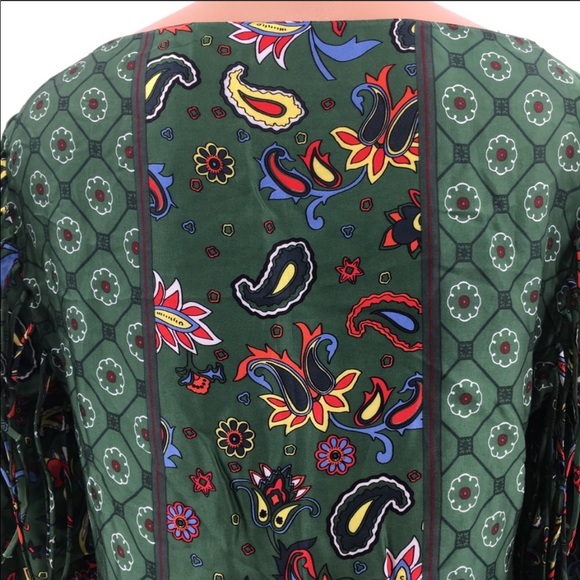 Zara Woman Green Paisley Print Fringe Tunic Dress - Picture 6 of 8